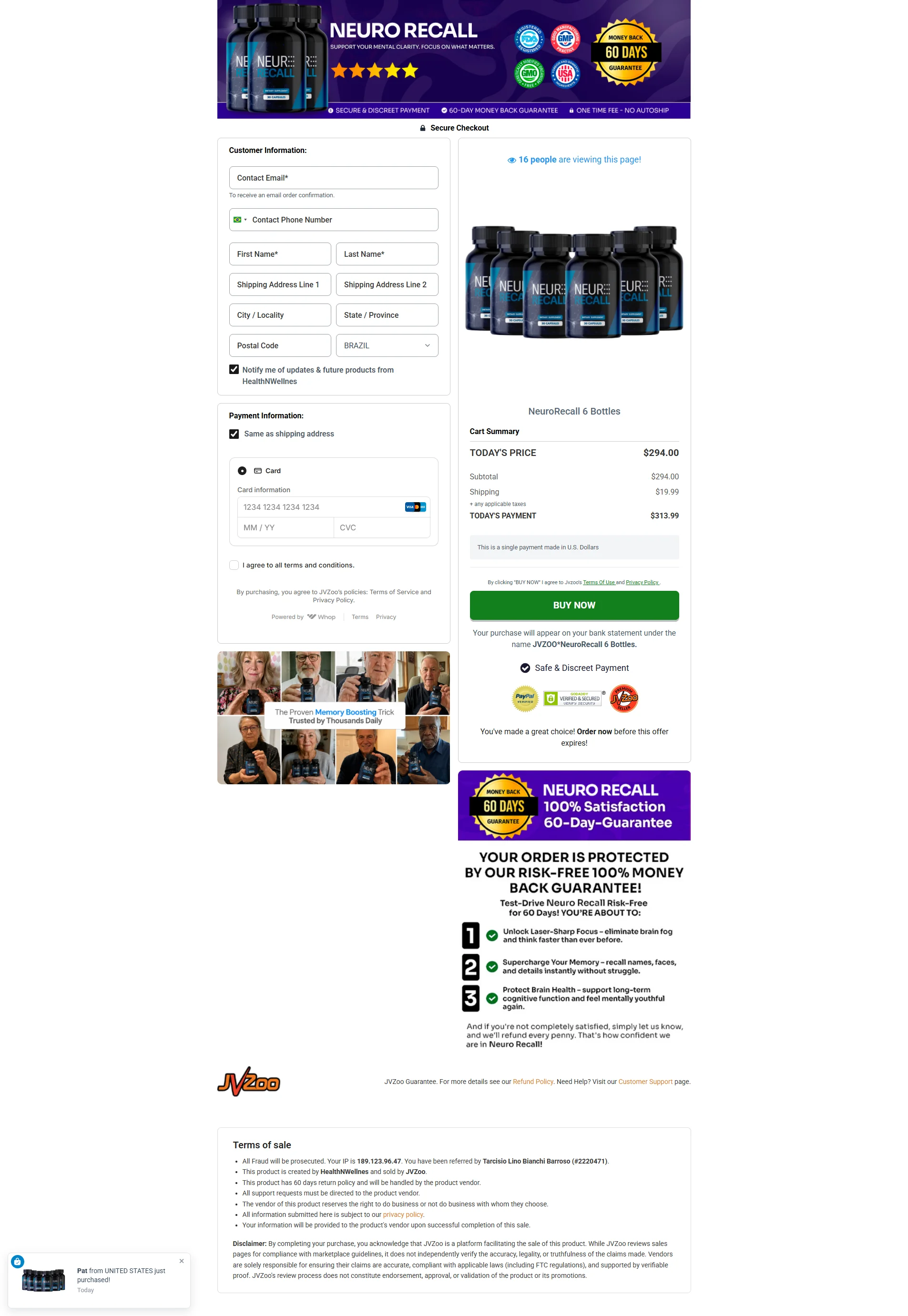 NeuroRecall secure checkout