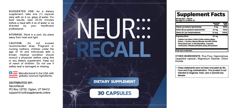 NeuroRecall supplement facts label